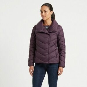 Nau Womens Down Puffer‎ Jacket S Dark Plum Purple Asymmetric Quilt Button Front